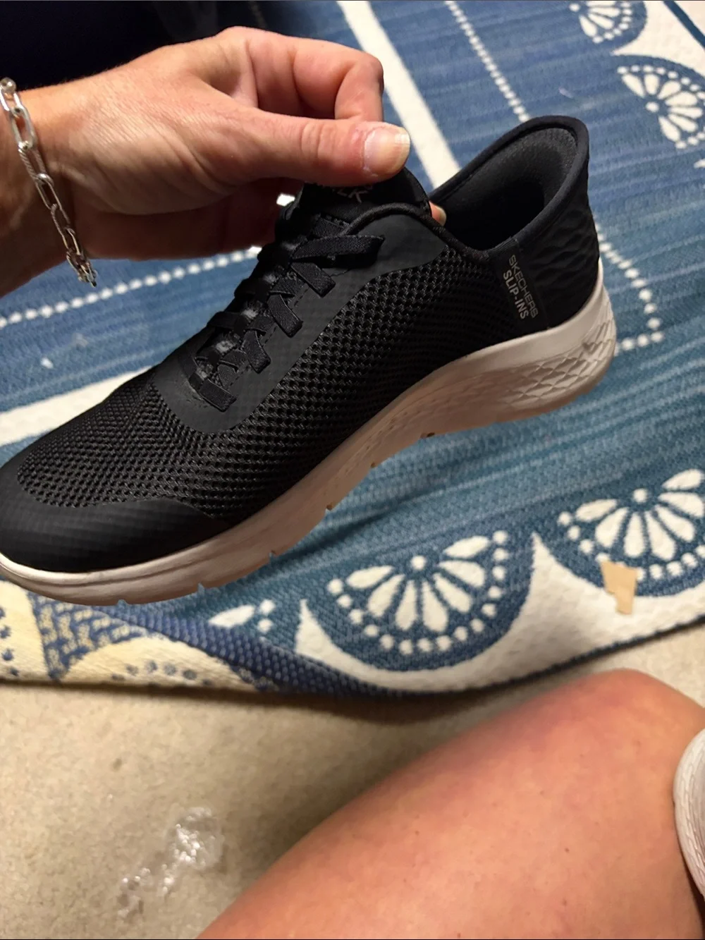 Skechers Black Athletic Slip-On Lace-Up Walk Shoes